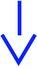 Blue pictogram of an arrow pointing down